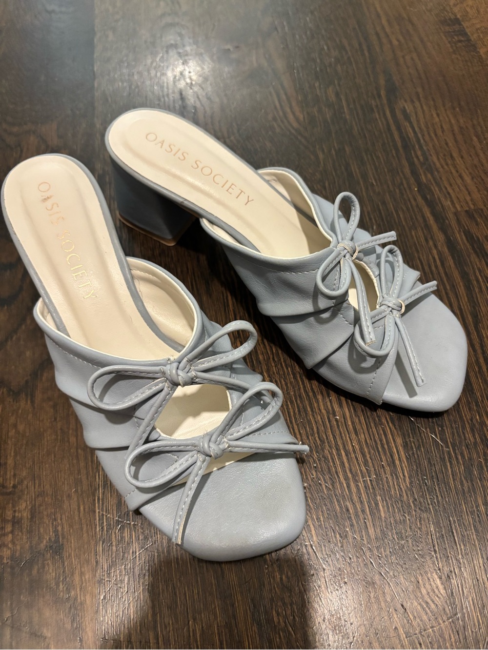 Light Blue Knot-Front Block Heel Mules - Picture 4 of 6
